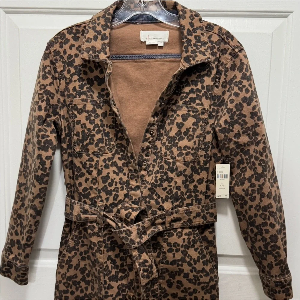 Anthropologie Denim Leopard Print Utility Jumpsuit XSP - Picture 6 of 14